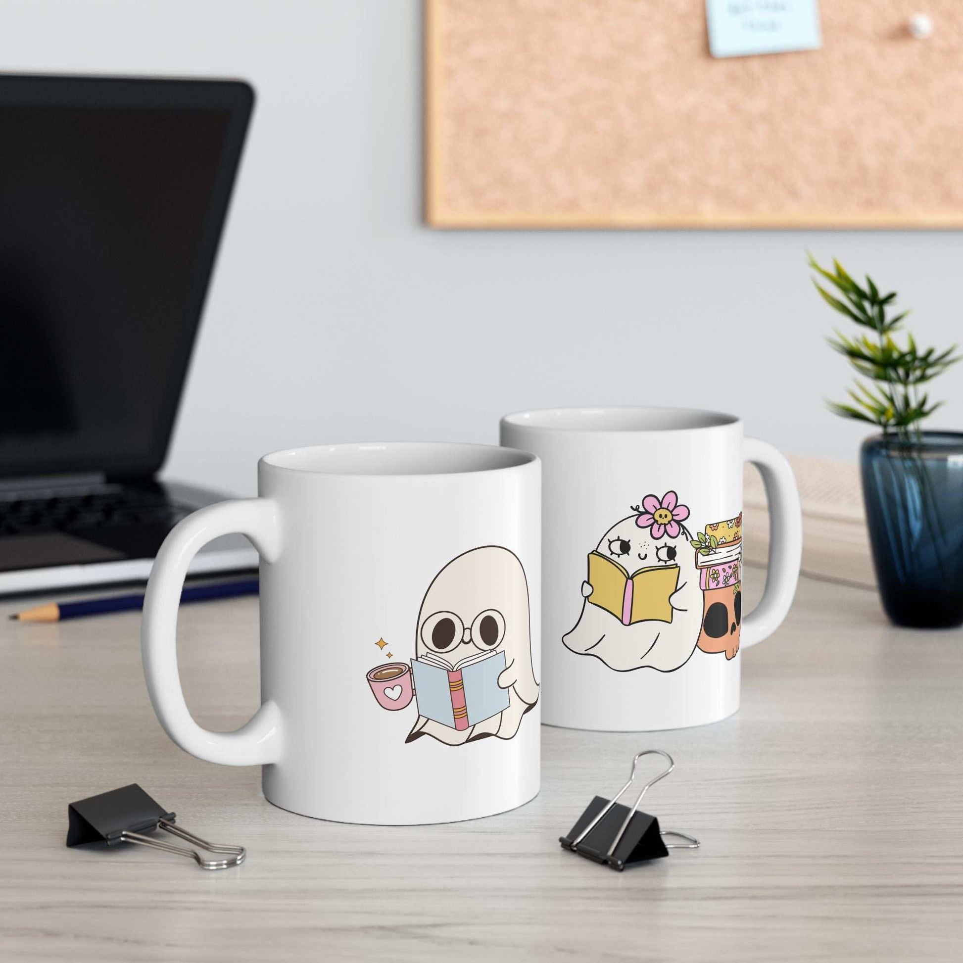 Cute Ghost Ceramic Mug | Coffee Cup for Book Lovers | Halloween Decor | Gift for Readers - Purrfect Pet Haven