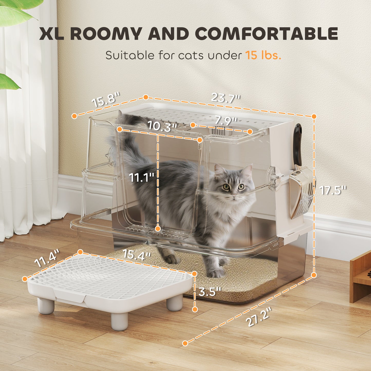 Cat Litter Box - XL Stainless Steel Enclosed with Scoop - Purrfect Pet Haven