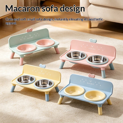Stainless Steel Elevated Double Bowl With Non-slip And Tip-resistant Design