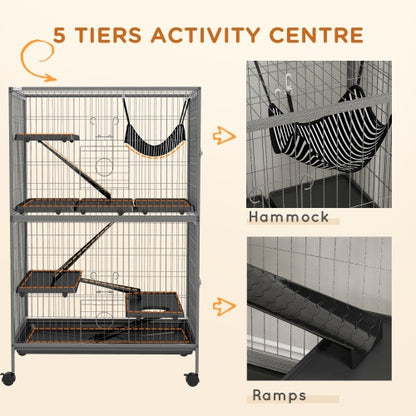 5-Tier Ferret Cage - 50" Tall with Rolling Wheels - Purrfect Pet Haven