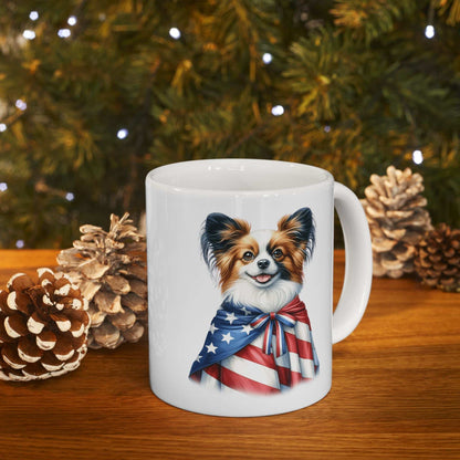 Papillion Patriotic Ceramic Mug – 11oz & 15oz | Perfect for Independence Day & All-American Celebrations | Purrfect Pet Haven