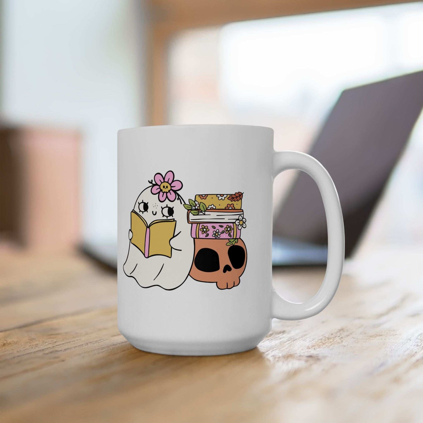 Cute Ghost Ceramic Mug | Coffee Cup for Book Lovers | Halloween Decor | Gift for Readers - Purrfect Pet Haven