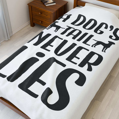 Cozy Velveteen Plush Blanket - "A Dog's Tail Never Lies" - Pet Lover Gift - Purrfect Pet Haven