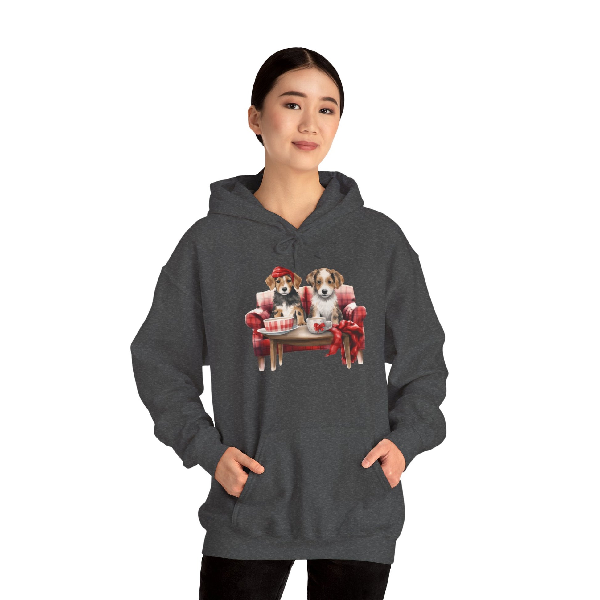 Christmas Hoodie - Festive Puppies on Sofa Design - Purrfect Pet Haven