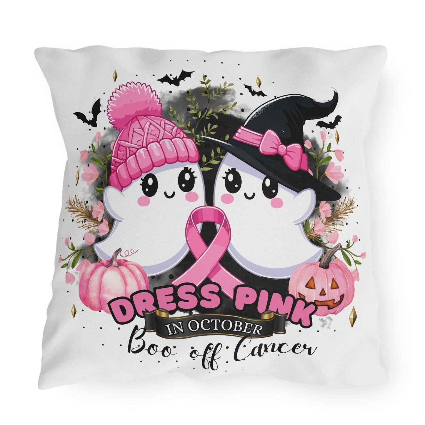 Breast Cancer Awareness Halloween Pillow - Boo Off Cancer - Purrfect Pet Haven