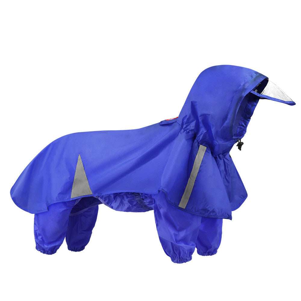 Blue dog raincoat with a hood on a white background