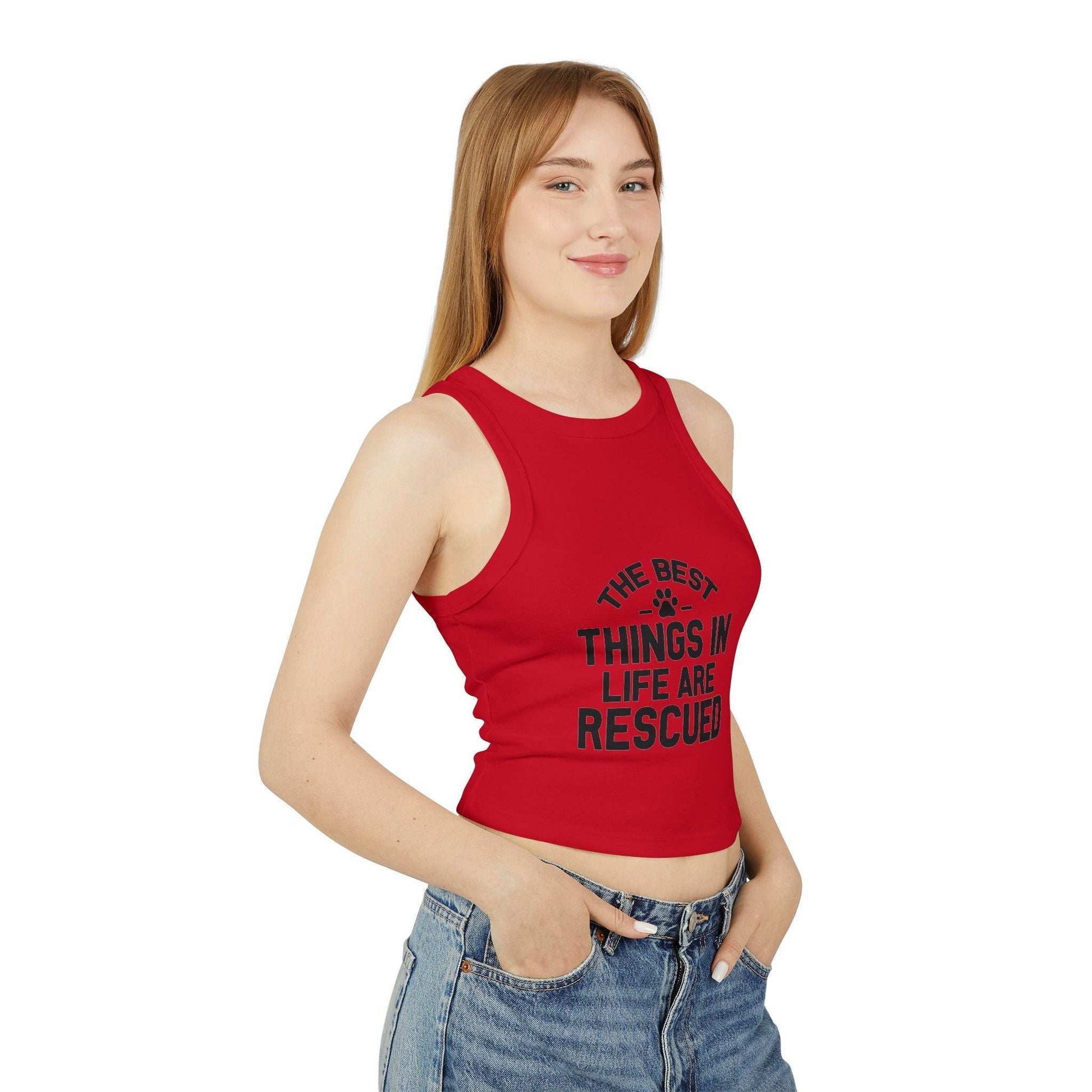 Rescue Love Women's Micro Rib Racer Tank Top - The Best Things in Life Are Rescued | Purrfect Pet Haven