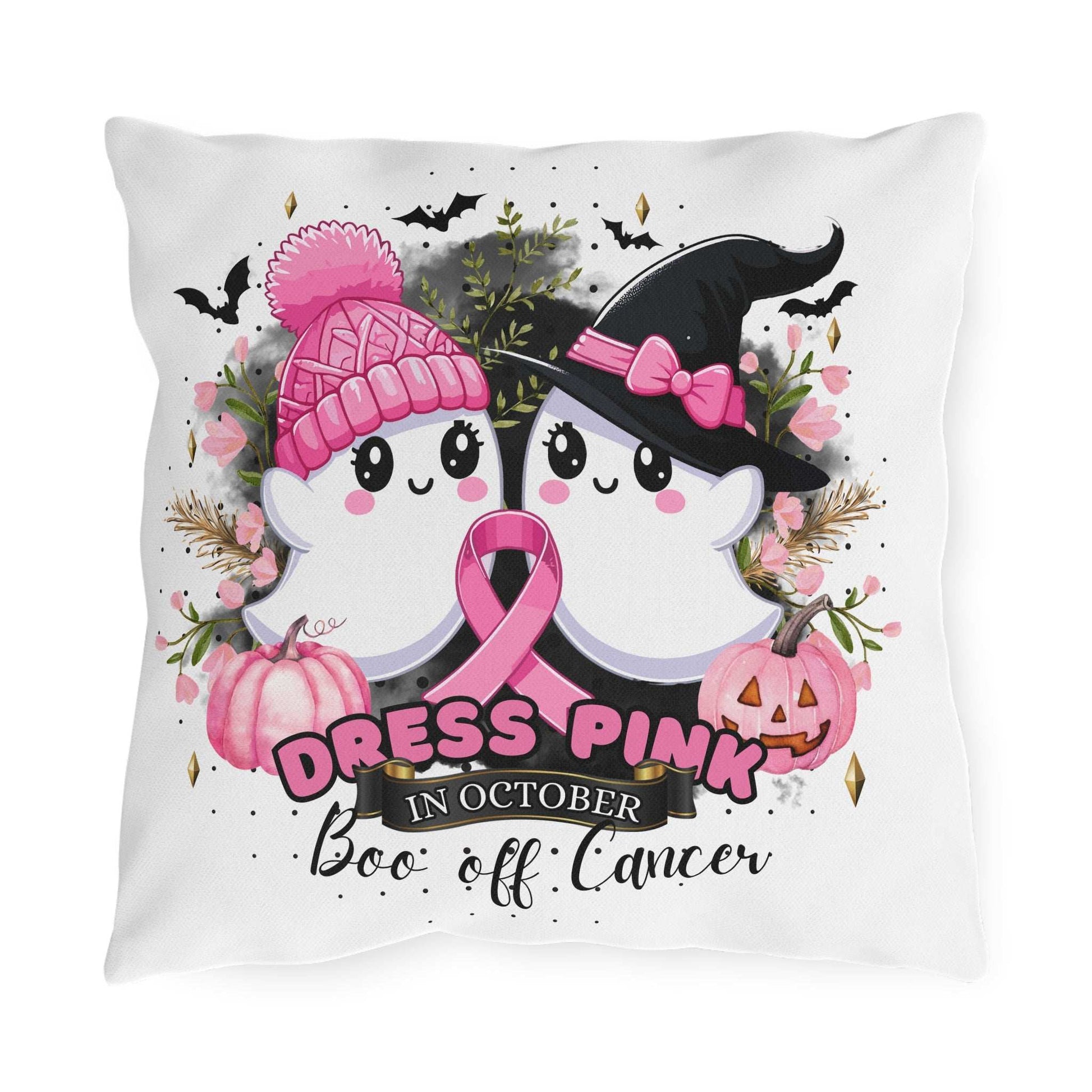 Breast Cancer Awareness Halloween Pillow - Boo Off Cancer - Purrfect Pet Haven