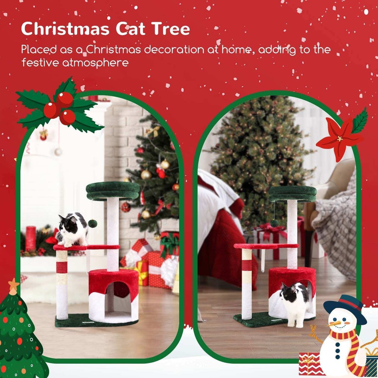 33 Inch Christmas Style Cat Climbing Frame - Festive Holiday Cat Tree Tower - Purrfect Pet Haven