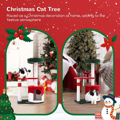 33 Inch Christmas Style Cat Climbing Frame - Festive Holiday Cat Tree Tower - Purrfect Pet Haven