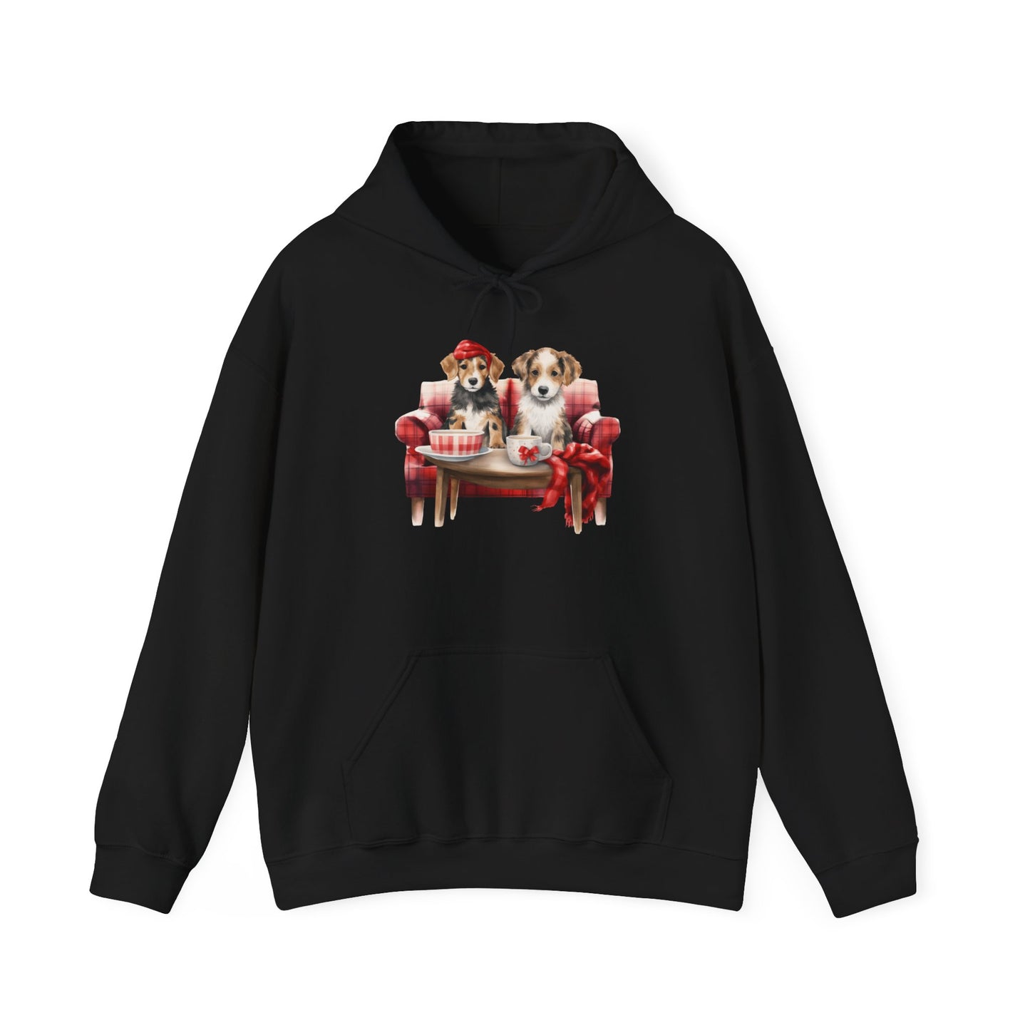 Christmas Hoodie - Festive Puppies on Sofa Design - Purrfect Pet Haven