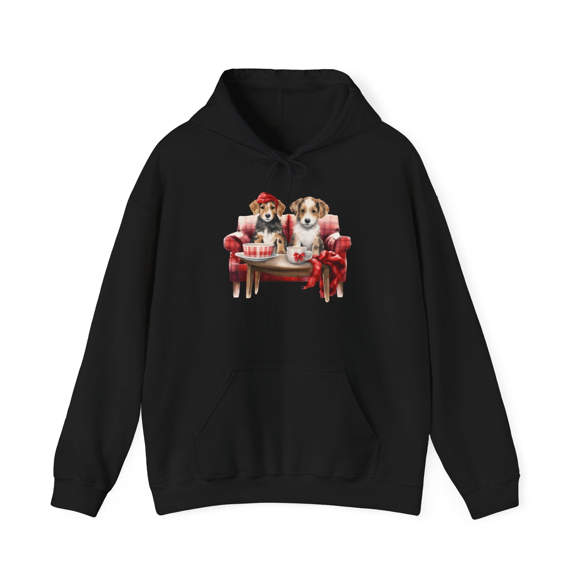 Christmas Hoodie - Festive Puppies on Sofa Design - Purrfect Pet Haven