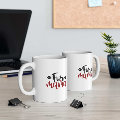 Fur Mama Ceramic Mug - 11oz & 15oz with Heart and Paw Print Design - Purrfect Pet Haven