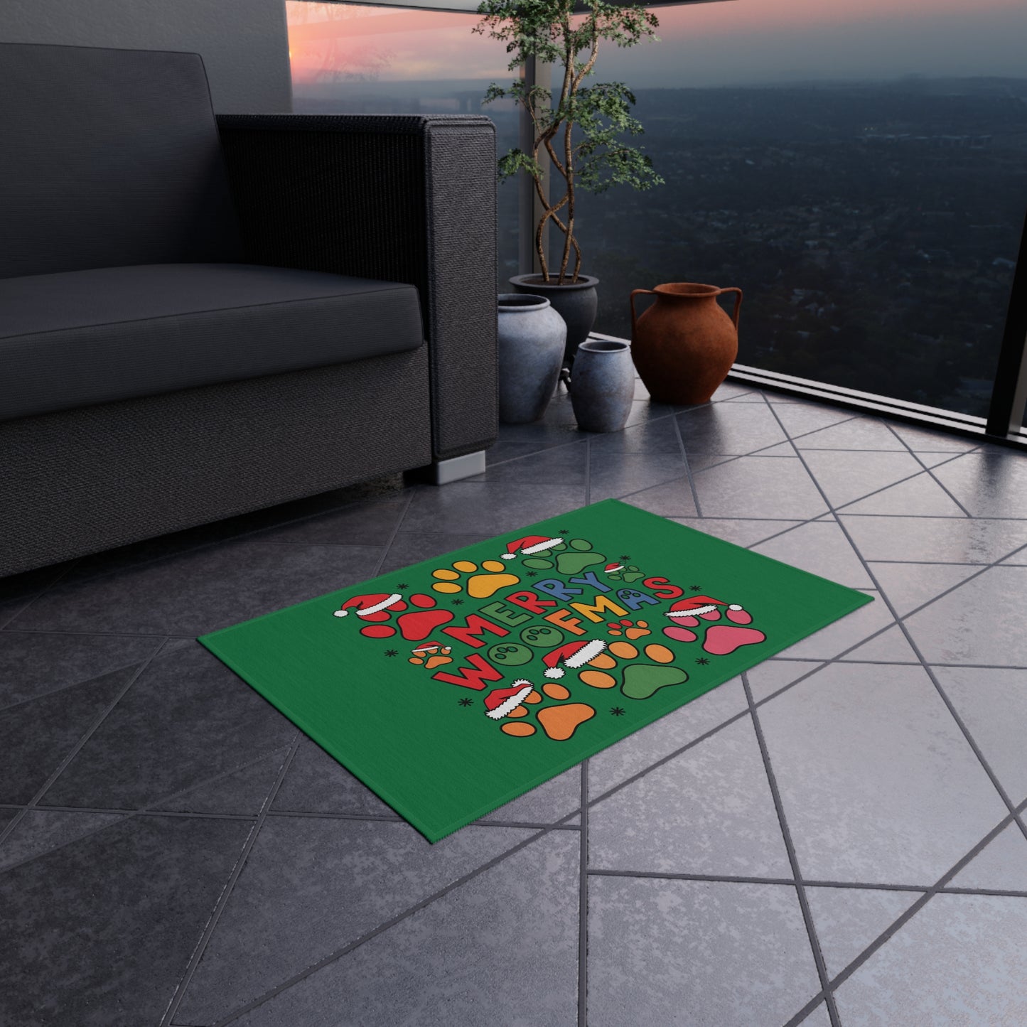Merry Woofmas Outdoor Rug — Festive Paw Print Christmas Doormat - Purrfect Pet Haven