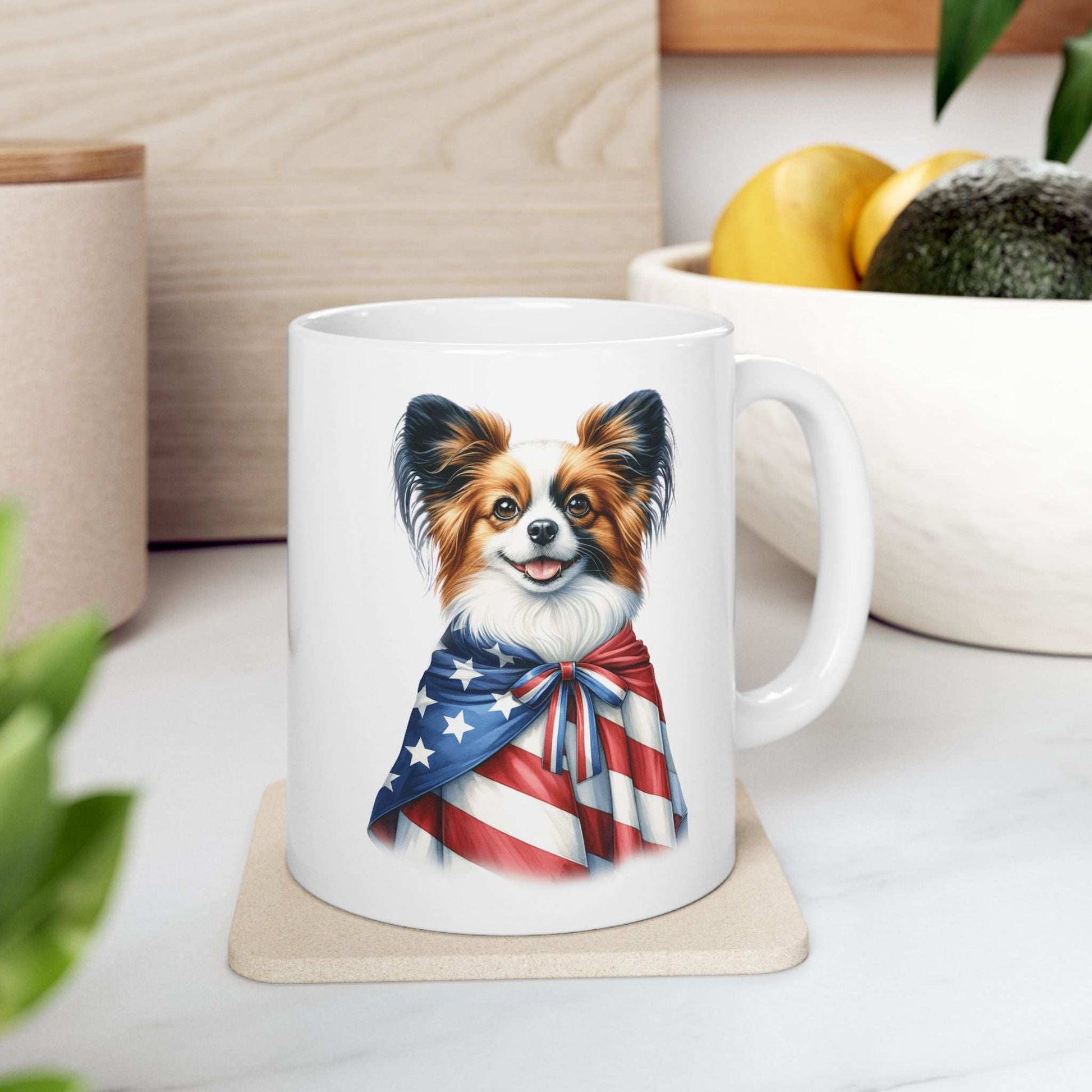 Papillion Patriotic Ceramic Mug – 11oz & 15oz | Perfect for Independence Day & All-American Celebrations | Purrfect Pet Haven
