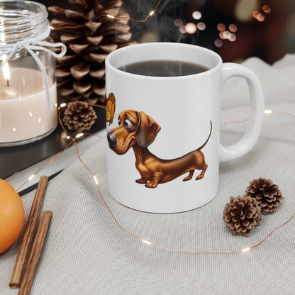 Cute Dachshund and Butterfly Ceramic Mug - Fun 11oz & 15oz Coffee Cup for Animal Lovers | Purrfect Pet Haven