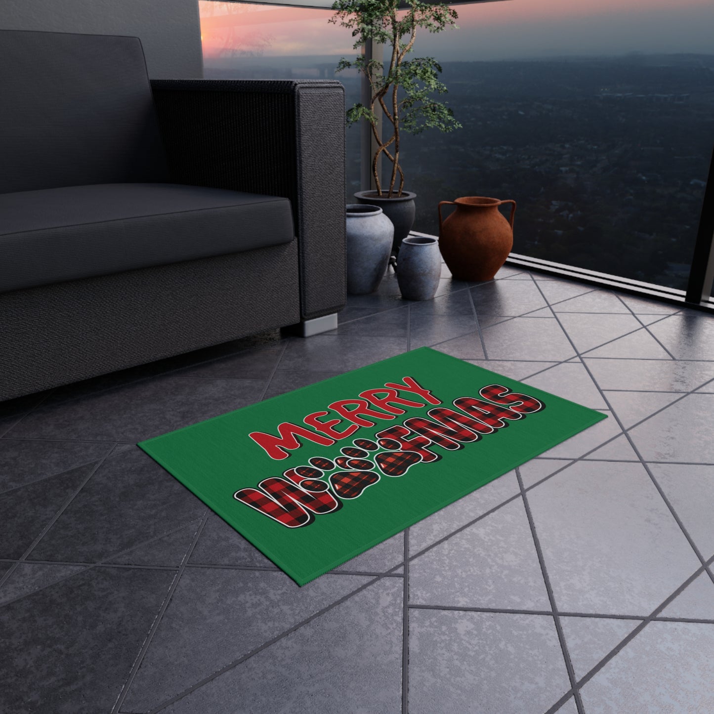 Merry Woofmas Rug - Holiday Doormat with Paw Prints - Purrfect Pet Haven