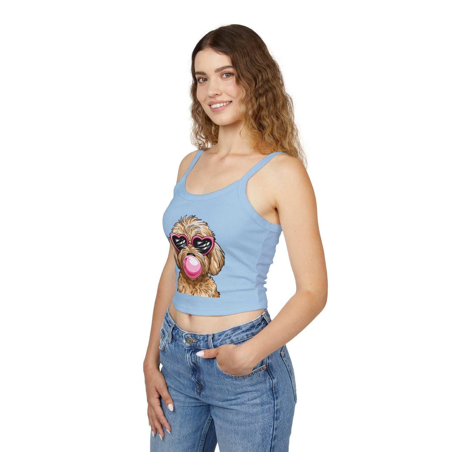 Cool Goldendoodle Blowing Bubble - Women's Spaghetti Strap Tank Top | Purrfect Pet Haven