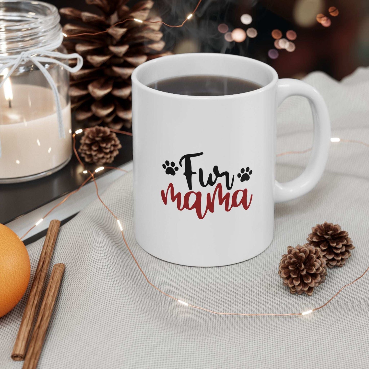 Fur Mama Ceramic Mug - 11oz & 15oz with Heart and Paw Print Design - Purrfect Pet Haven