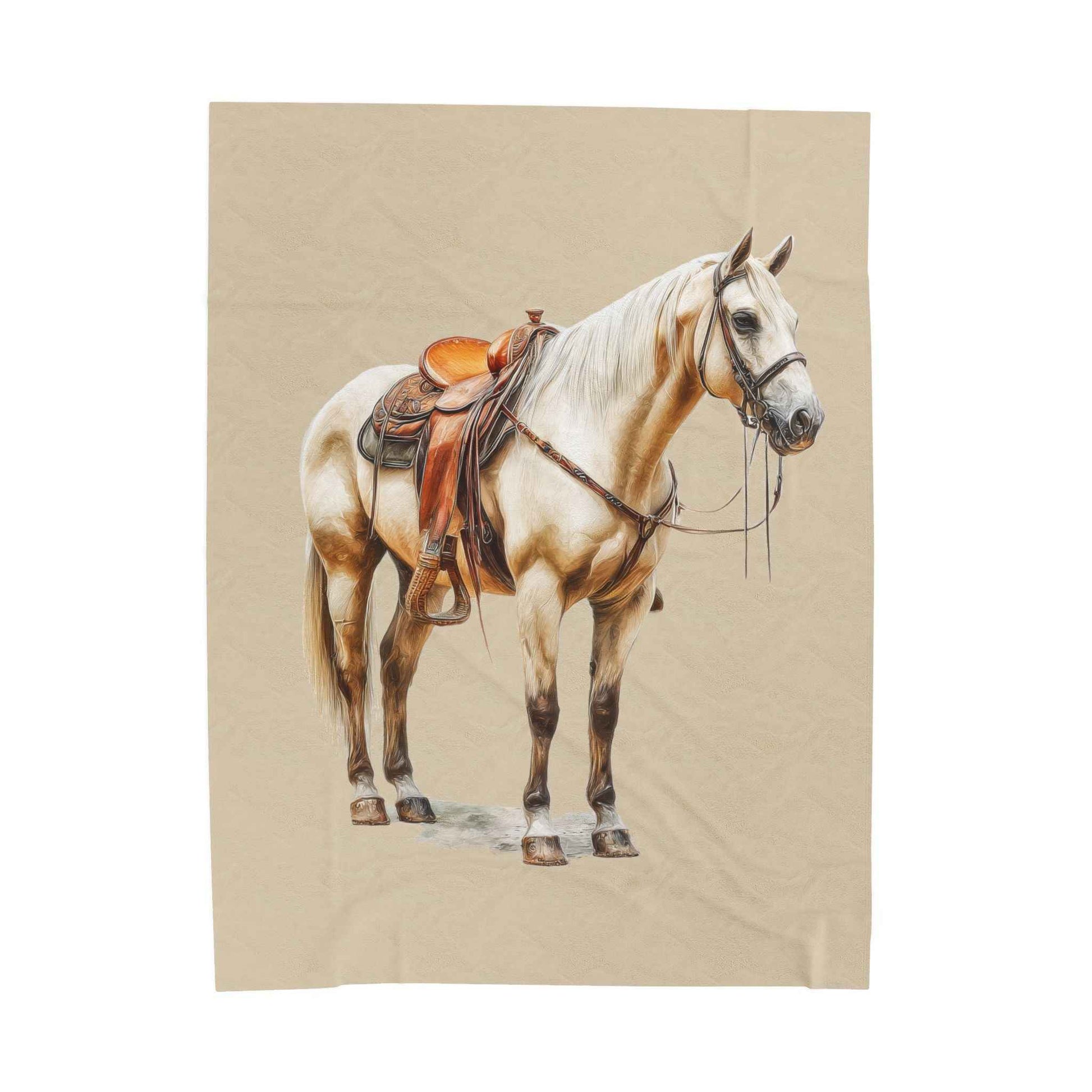 Velveteen Plush Blanket - Saddled Horse Illustration Cozy Throw