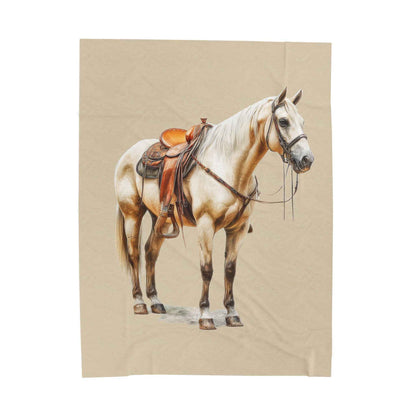Velveteen Plush Blanket - Saddled Horse Illustration Cozy Throw