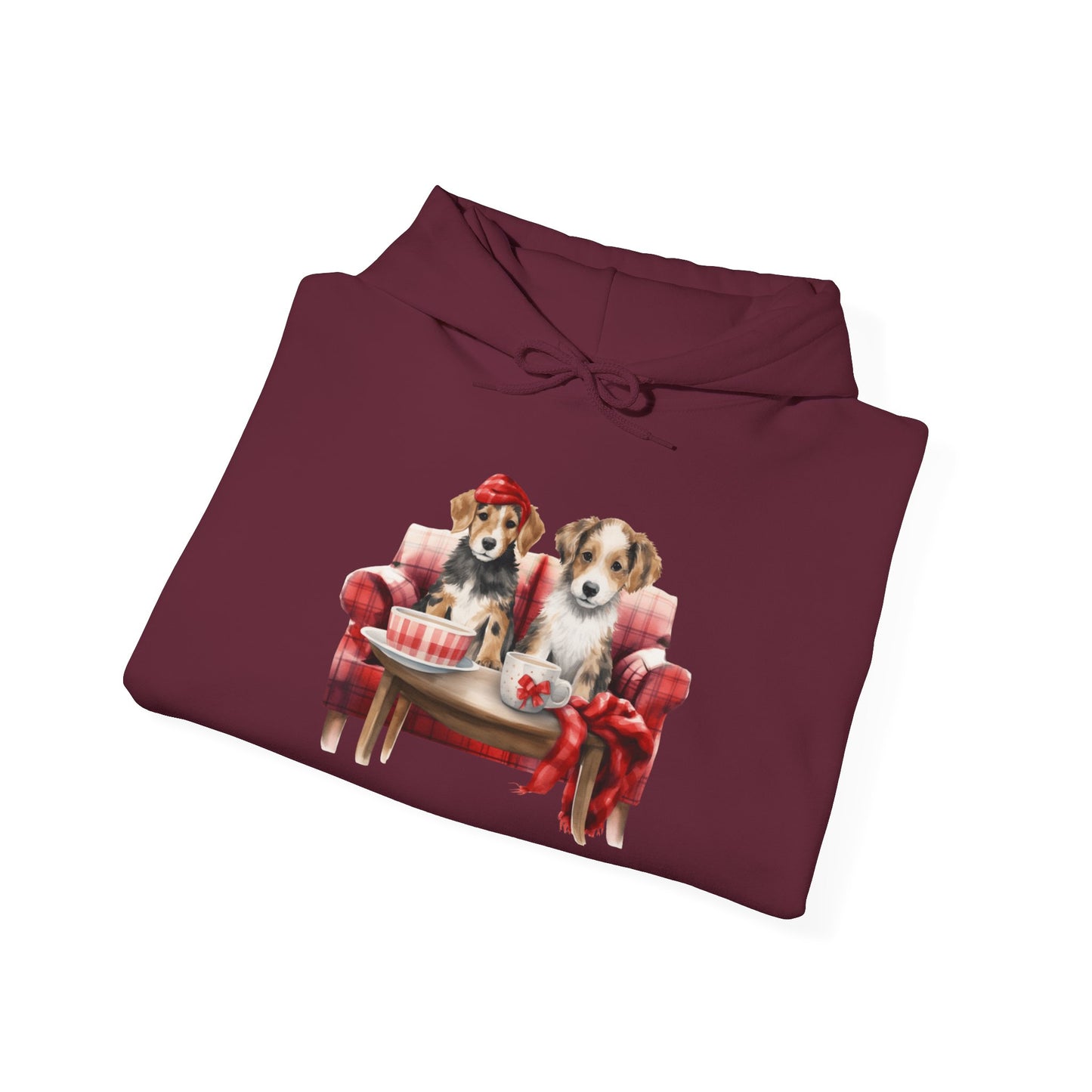Christmas Hoodie - Festive Puppies on Sofa Design - Purrfect Pet Haven