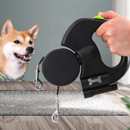 Reflective Swivel Dual Pet Retractable Dog Leash For Small Dogs with Light and Bag Holder - Purrfect Pet Haven
