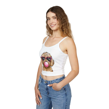 Cool Goldendoodle Blowing Bubble - Women's Spaghetti Strap Tank Top | Purrfect Pet Haven