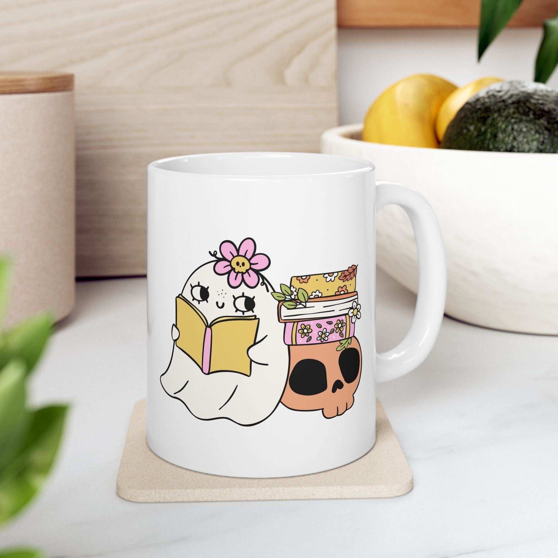 Cute Ghost Ceramic Mug | Coffee Cup for Book Lovers | Halloween Decor | Gift for Readers - Purrfect Pet Haven