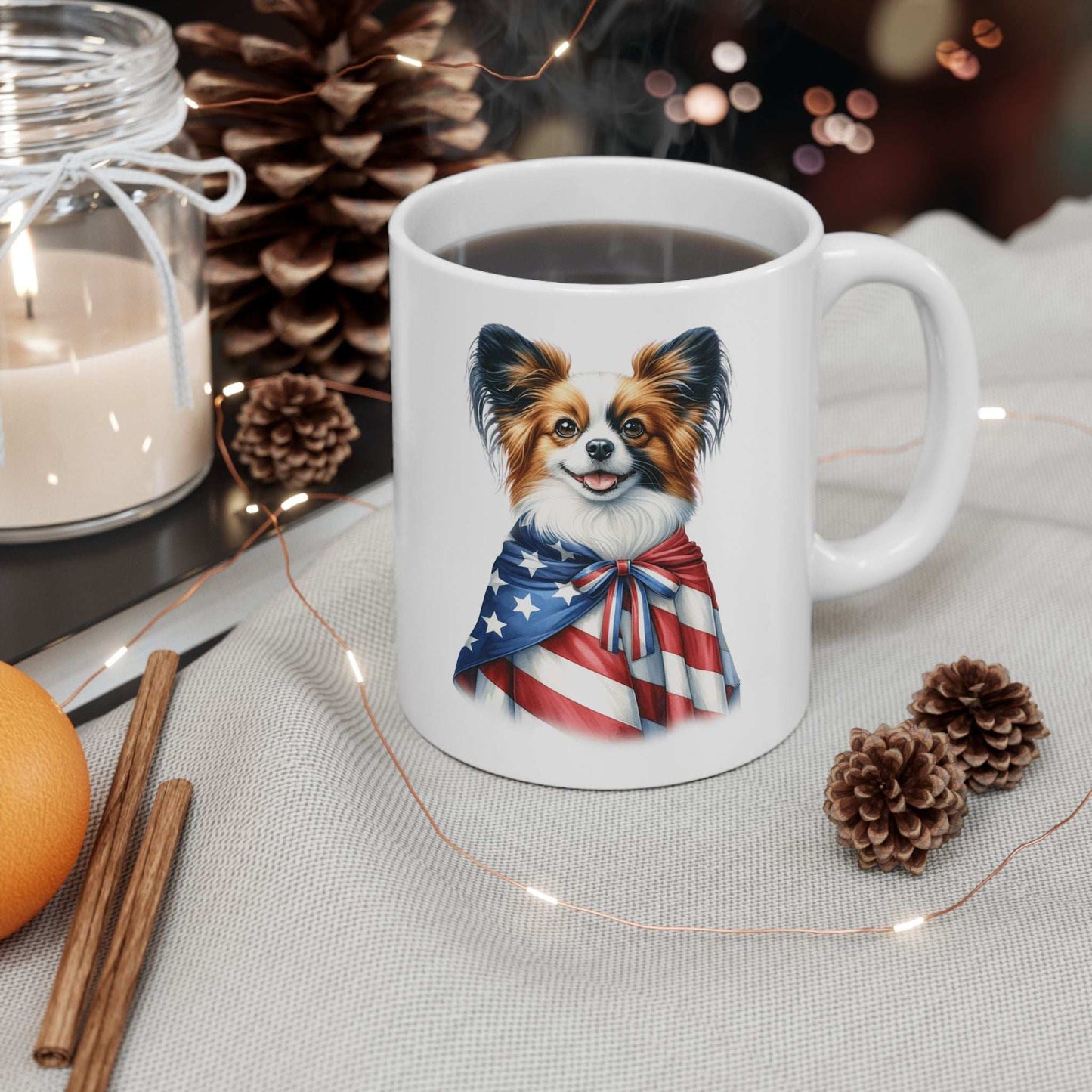 Papillion Patriotic Ceramic Mug – 11oz & 15oz | Perfect for Independence Day & All-American Celebrations | Purrfect Pet Haven