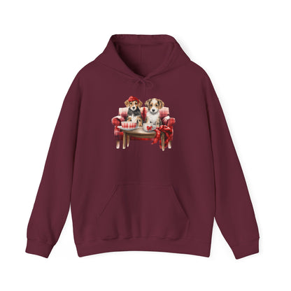 Christmas Hoodie - Festive Puppies on Sofa Design - Purrfect Pet Haven