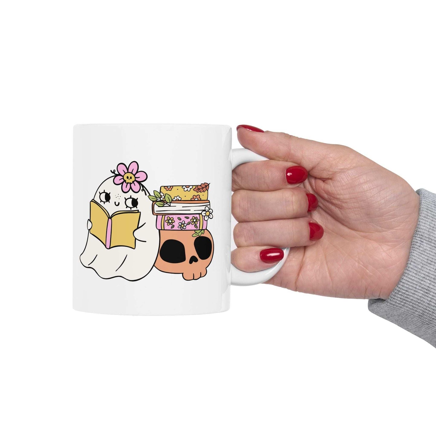 Cute Ghost Ceramic Mug | Coffee Cup for Book Lovers | Halloween Decor | Gift for Readers - Purrfect Pet Haven