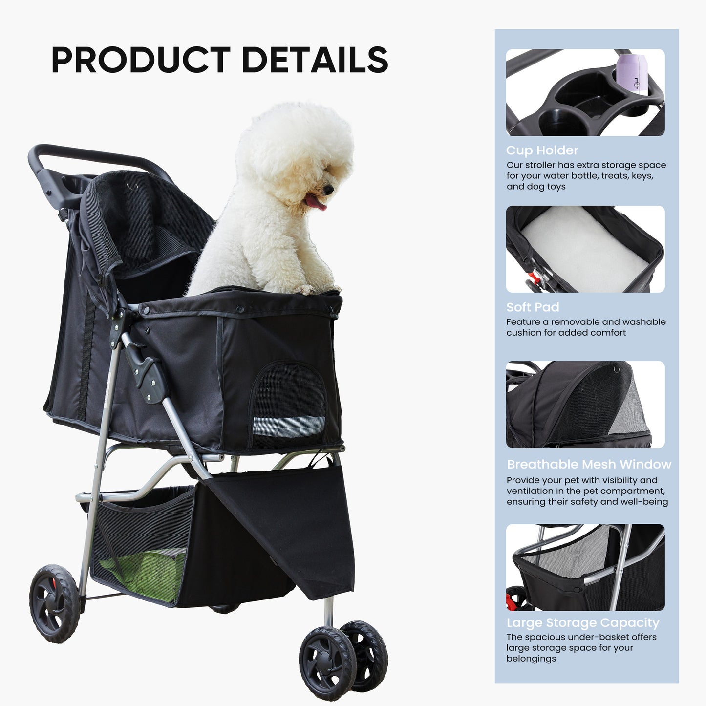 Pet Stroller - Foldable for Small Dogs & Cats - Purrfect Pet Haven