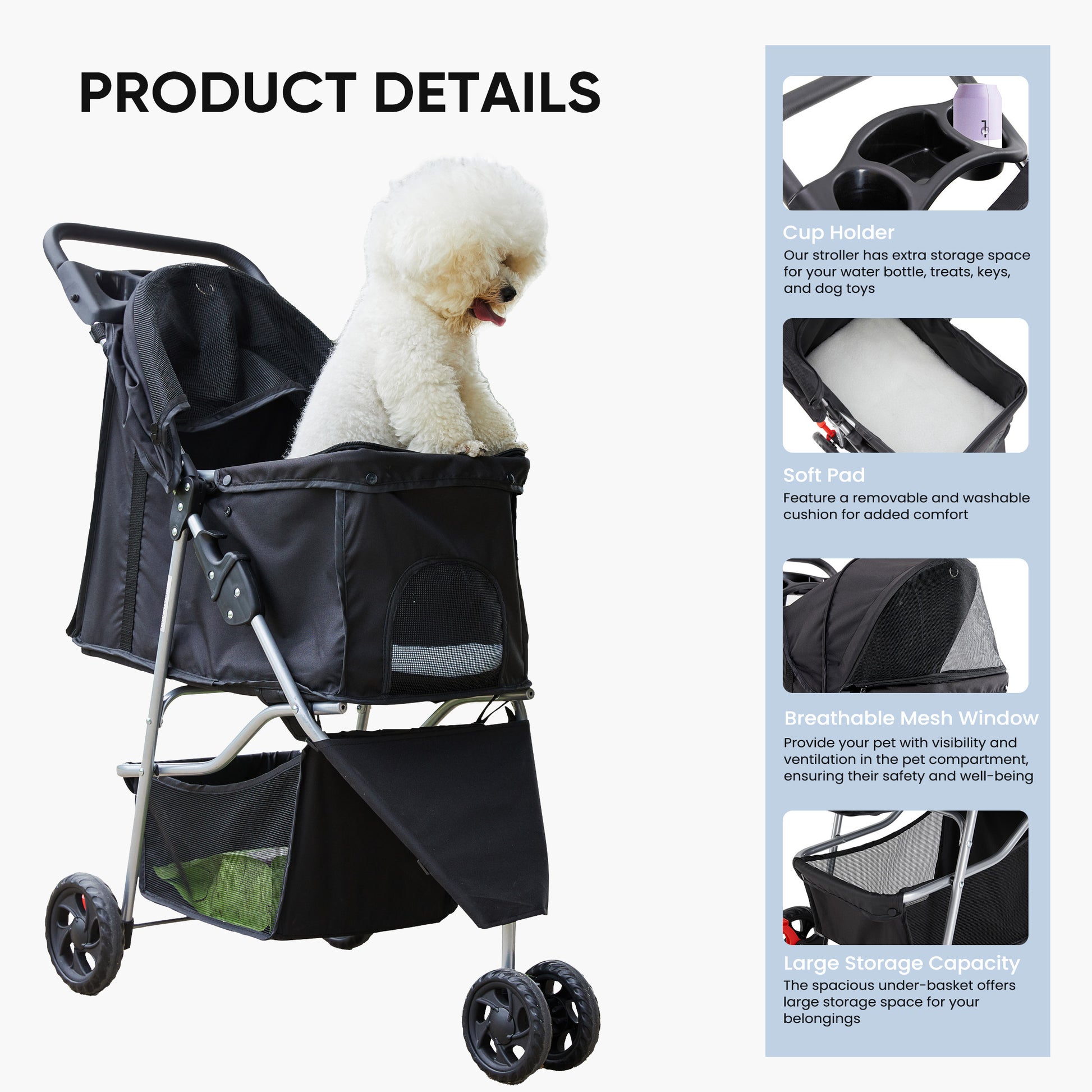 Pet Stroller - Foldable for Small Dogs & Cats - Purrfect Pet Haven