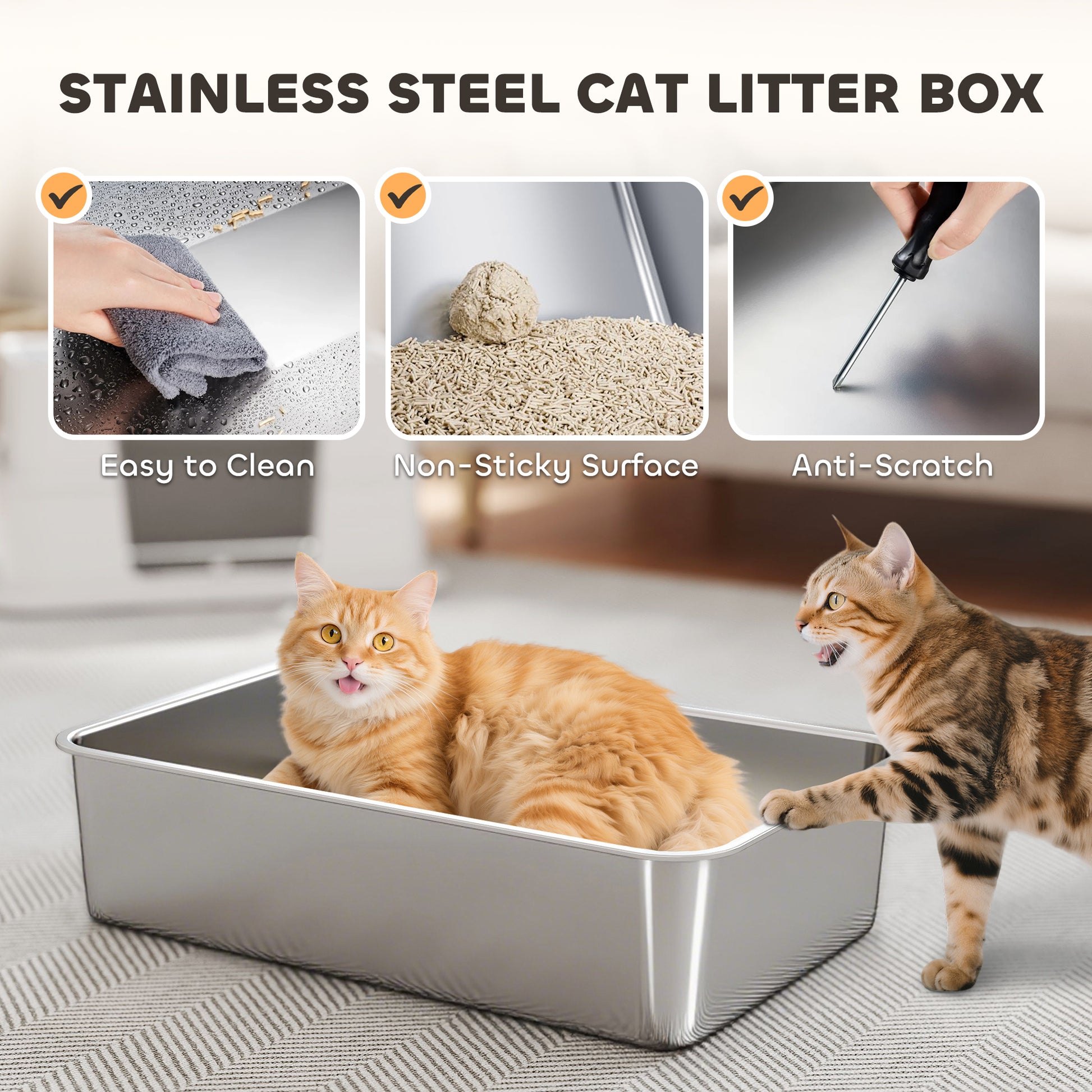 Cat Litter Box - XL Stainless Steel Enclosed with Scoop - Purrfect Pet Haven
