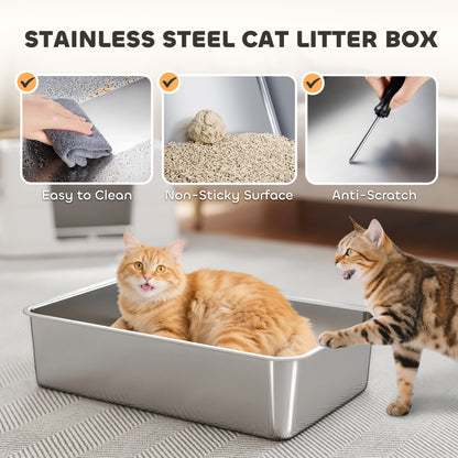 Cat Litter Box - XL Stainless Steel Enclosed with Scoop - Purrfect Pet Haven