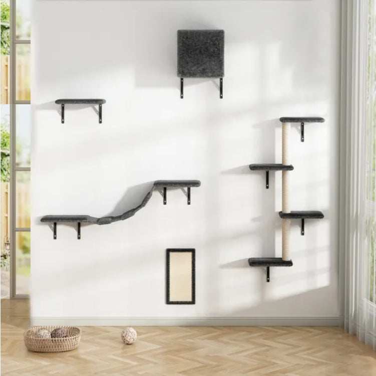 5 Pcs Wall Mounted Cat Climber Set  Floating Cat Shelves And Perches  Cat Activity Tree With Scratching Posts  Modern Cat Furniture - Purrfect Pet Haven