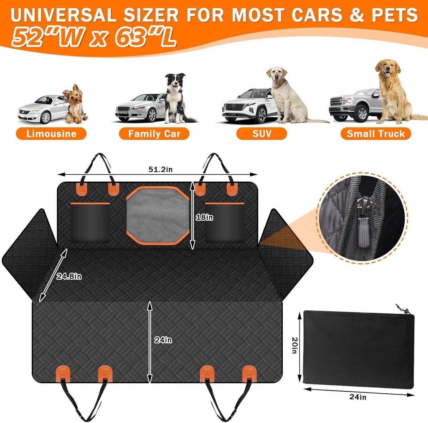Adjustable Hard Bottom Dog Car Seat Backrest with Window & Storage Pockets - Purrfect Pet Haven