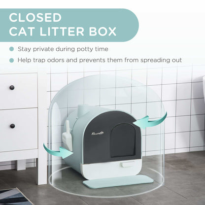 Cat Litter Box With Lid, Indoor Cat With Tray, Spoon, Strainer - Purrfect Pet Haven