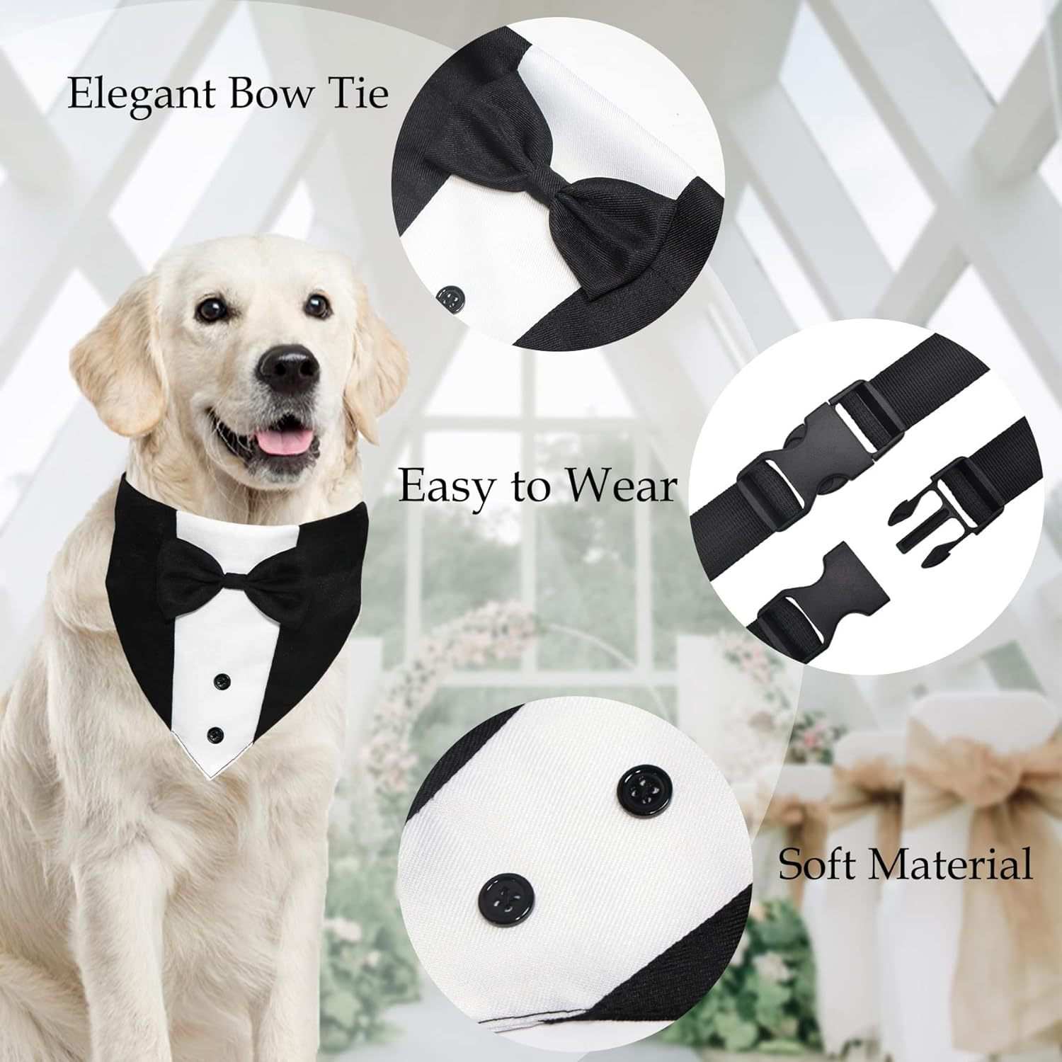 Dog Tuxedo Suit With Bow Tie And Bandana Adjustable Formal Costumes For Small, Medium, Large Dogs Perfect For Weddings Birthdays - Purrfect Pet Haven