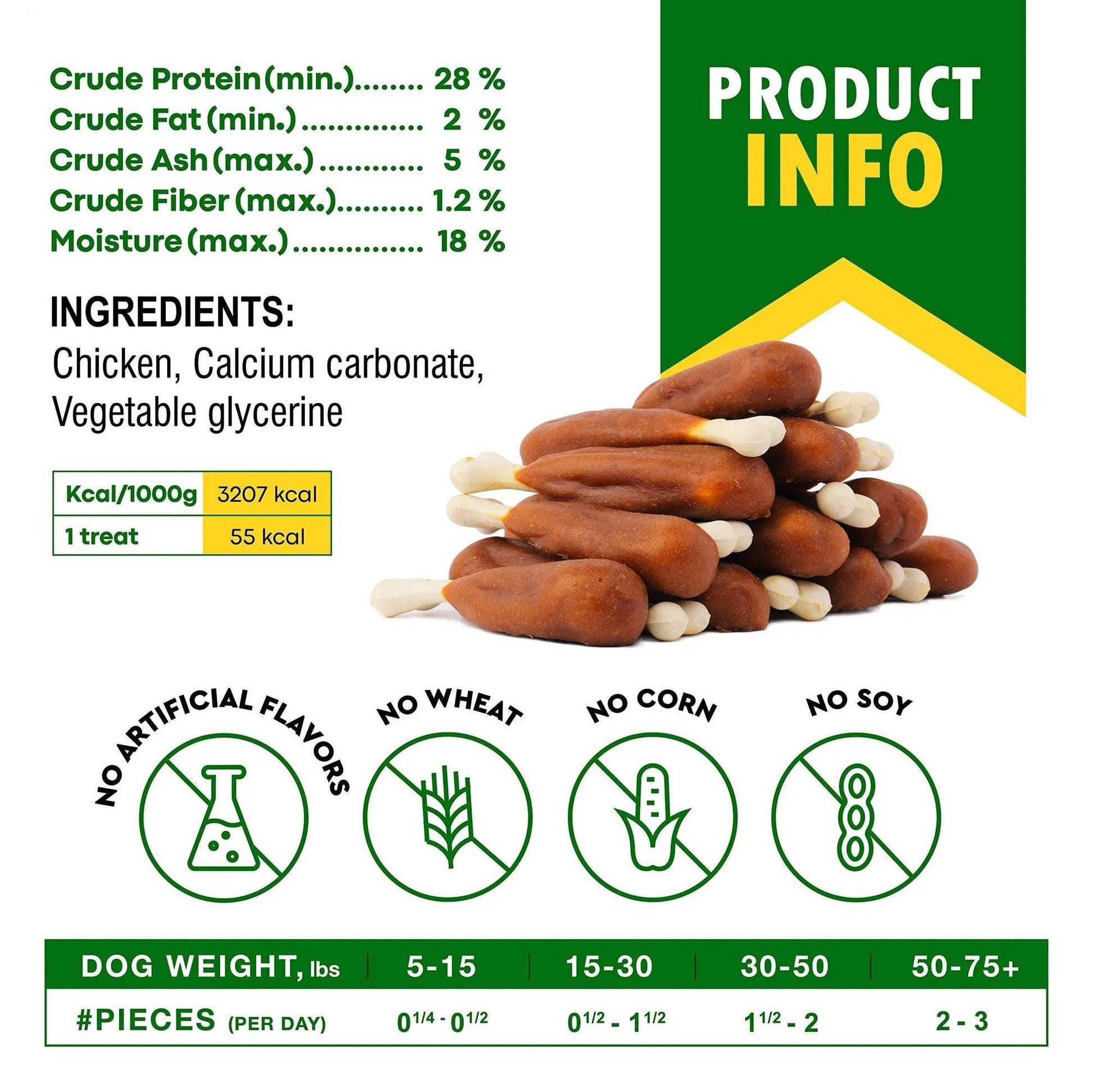 Dog Calcium Bones Wrapped Chicken & Rawhide Free Chew Treats Pet Healthy Dried Snacks Grain Free Organic Meat Chews For Training Small Large Dogs - Purrfect Pet Haven