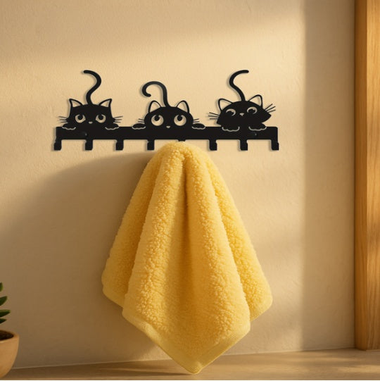 Iron Cat Hook Rack - Decorative Wall Key Holder - Purrfect Pet Haven