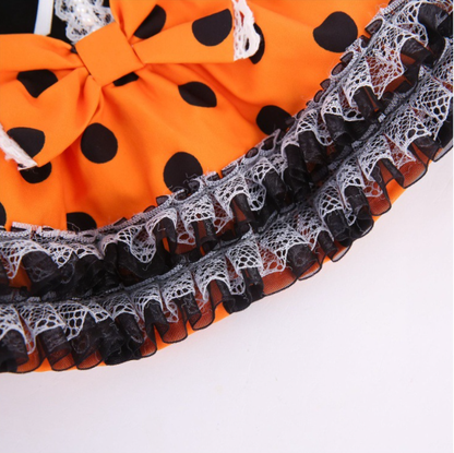 Dog Halloween Dress - Polka Dot Skirt And Spiderweb Lace