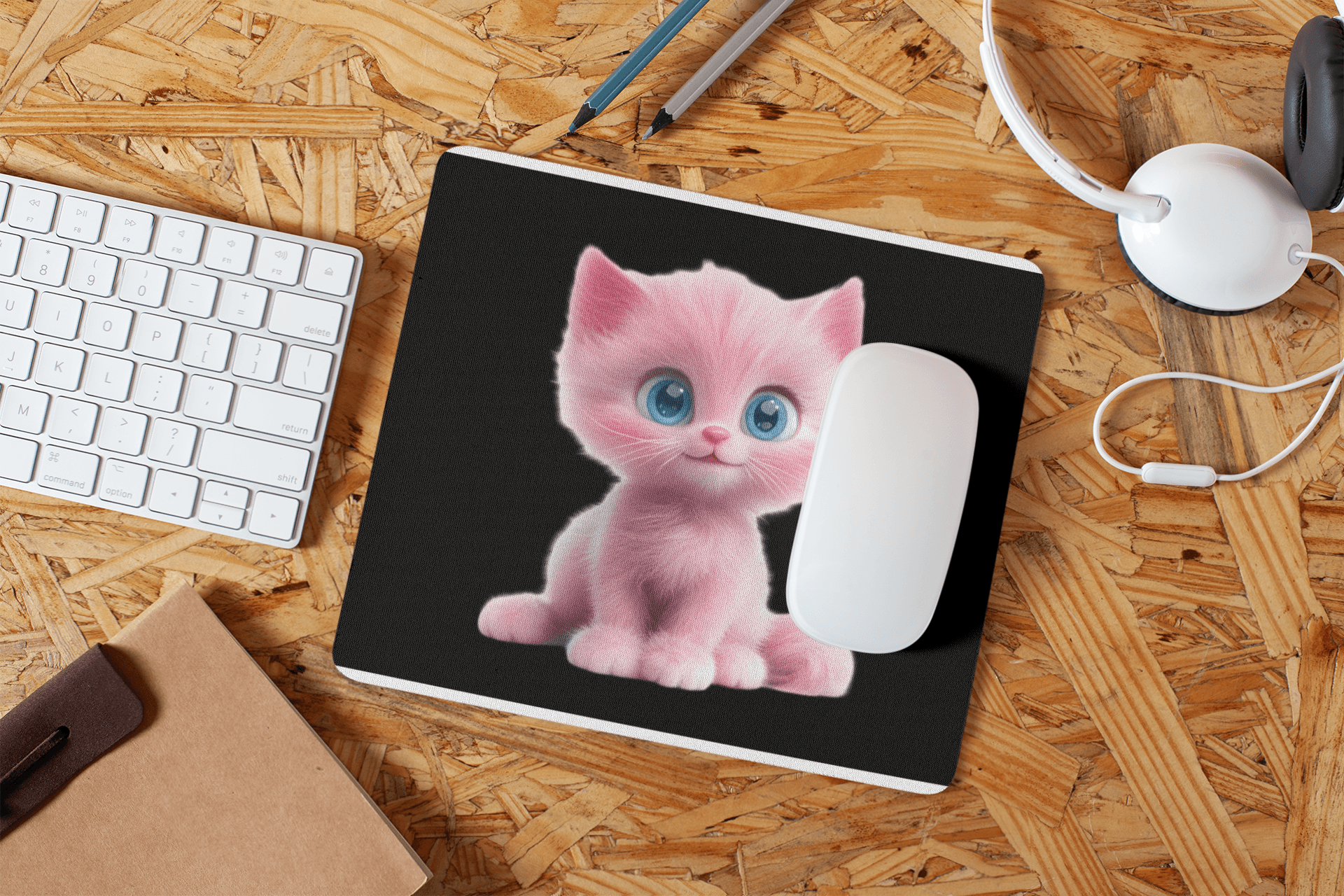 Cute Pink Cat Gaming Mouse Pad - Adorable Desk Accessory for Animal Lovers - Purrfect Pet Haven