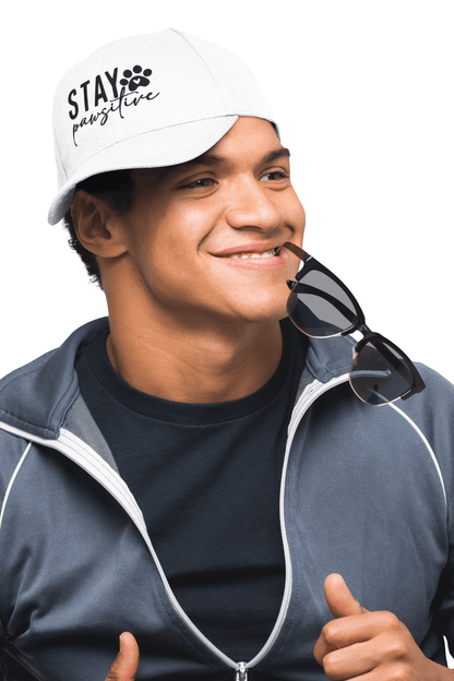 Stay Pawsitive Embroidered Dad Cap - Inspirational Pet Lover Baseball Hat - Purrfect Pet Haven