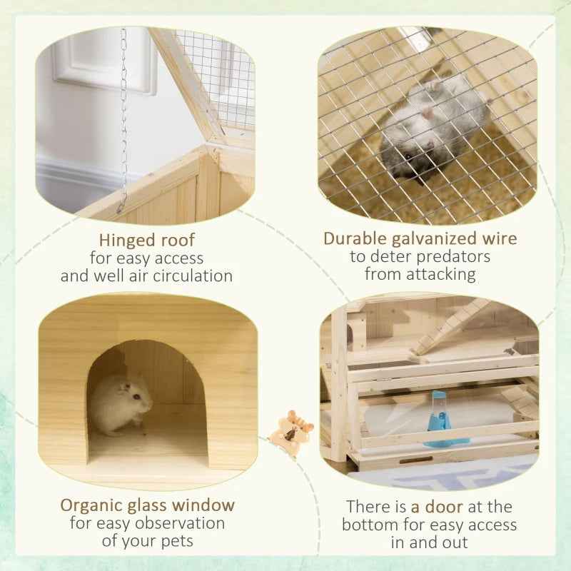 Large Wooden Hamster Cage -  3 Tier Playhouse with Tray