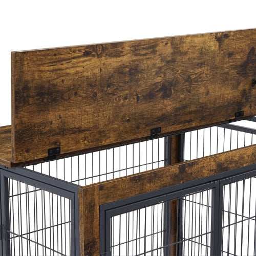 Furniture Style Dog Crate Side Table On Wheels With Double Doors And Lift Top. Rustic Brown, 31.50'' W X 22.05'' D X 25'' H. - Purrfect Pet Haven