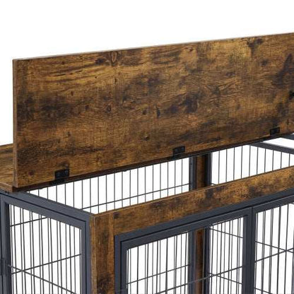 Furniture Style Dog Crate Side Table On Wheels With Double Doors And Lift Top. Rustic Brown, 31.50'' W X 22.05'' D X 25'' H. - Purrfect Pet Haven