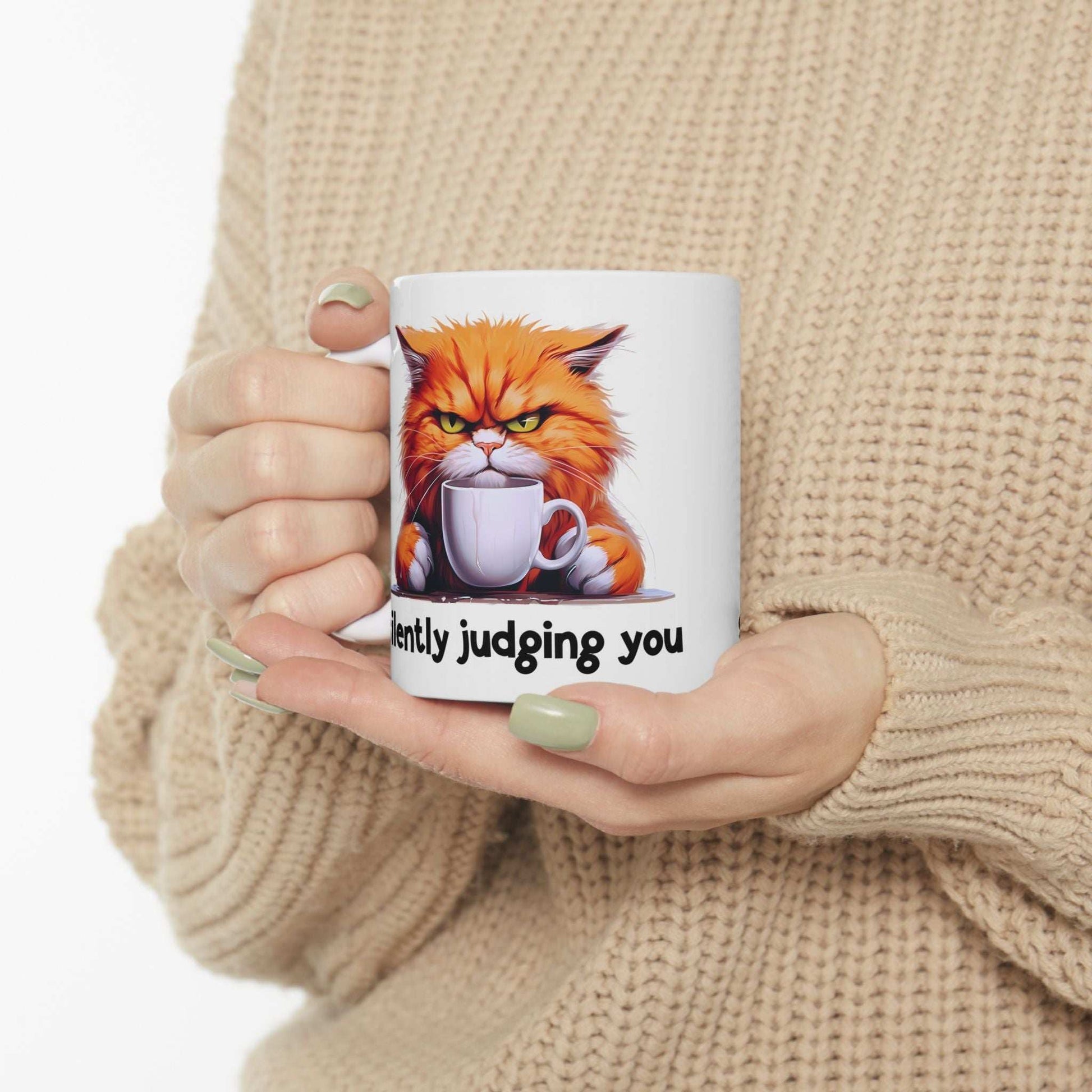 Funny Cat Ceramic Mug - 'Judging You Silently' (11oz, 15oz) | Purrfect Pet Haven