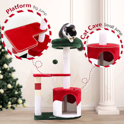 33 Inch Christmas Style Cat Climbing Frame - Festive Holiday Cat Tree Tower - Purrfect Pet Haven
